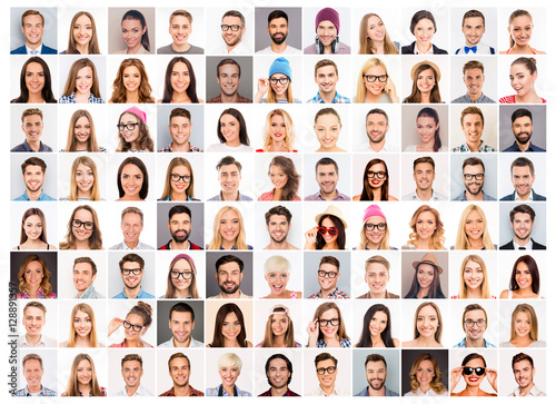 Fotografie, Obraz Collage of diverse people expressing different emotions