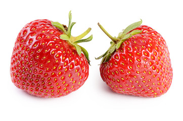 Two strawberries isolated on white background