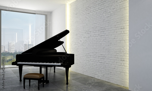 Fotografie, Tablou  Loft living room and the piano
