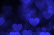 Dark Blue Heart Bokeh Background Photo, Abstract Holiday Backdrop