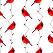 Seamless pattern with red cardinal and branches. Vector background.