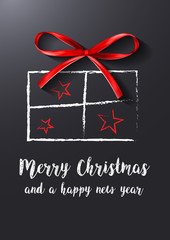 Wall Mural - christmas gift present card background vector with ribbon and stars