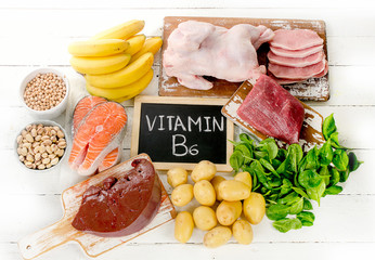 Wall Mural - Products with Vitamin B6. Healthy diet concept.