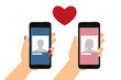 Frau und Mann mit Smartphone - Online Dating