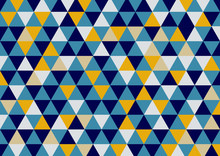 Triangles Pattern Background In Blue Yellow | Illustration Design For Backdrop Fabric And Wallpaper