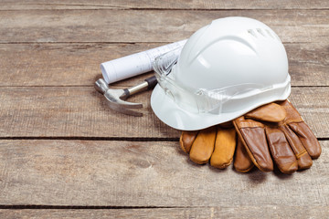 Wall Mural - hardhat and old leather gloves