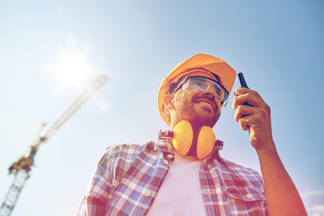 Canvas Print - builder in hardhat with walkie talkie