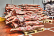 frozen stocks of red meat in a cold warehouse