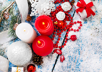 Christmas Decoration Over Wooden Background