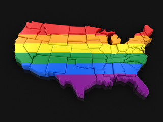 Poster - Map of USA with LGBT flag. Image with clipping path.