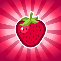 Wall Mural - Strawberry fruit icon on pink bursting background