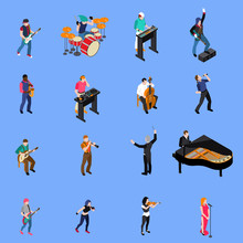 Musicians People Isometric Icons Set