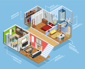 Poster -  Interior Isometric Composition 