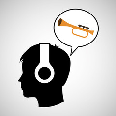 Poster - head silhouette listening music trumpet vector illustration eps 10