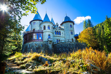 Wall Mural - Romantic castles of Valle d'Aosta - faiy tale Savoia castle. North of Italy