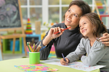 Canvas Print - Mother and daughter drawing