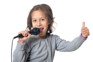 Wall Mural - Girl singing karaoke