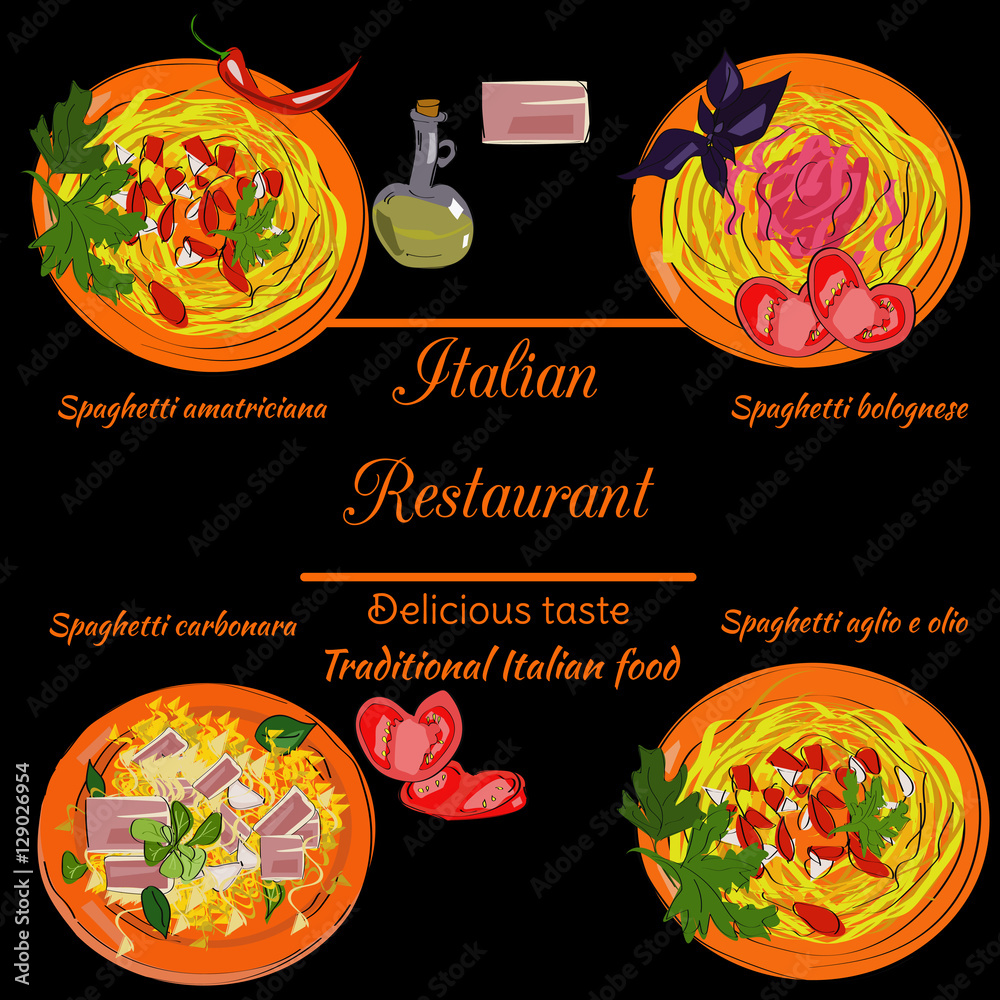 Italian Menu Frame Italian restaurant top view frame. Food menu design. Vector drawn ...