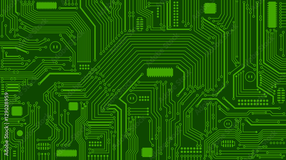Green Circuit Board Background, Computers, Technology - obrazy, fototapety, plakaty 