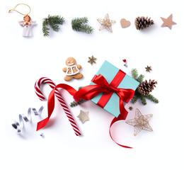 Wall Mural - christmas holiday decoration; christmas gift, fir tree branches