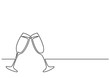 continuous line drawing of two glasses of champagne