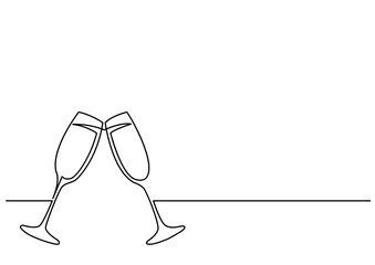 Poster - continuous line drawing of two glasses of champagne