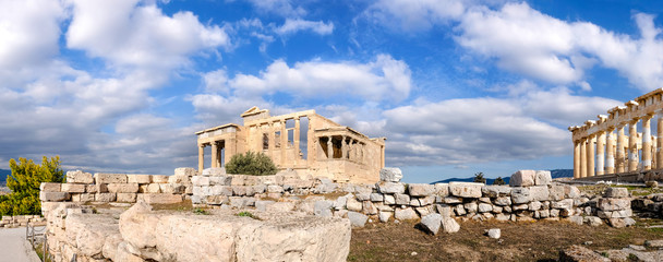 Fototapete - The Acropolis of Athens, panoramia with Erechtheion and Partheno