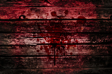 Fototapeta bloody wall, grunge of blood splash on wood dark tone, murder or killer death concept.