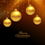 Fototapeta Panele - merry christmas celebration background with hanging golden ball
