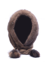 fur hood with a scarf isolated on white