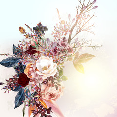 Poster - Vector background or illustration with flowers and roses