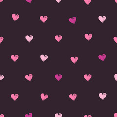 Wall Mural - Hearts on dark background seamless pattern. Hand drawn texture.