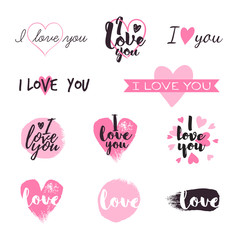 Wall Mural - I love you message and heart icons badges set.