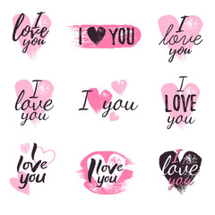Wall Mural - I love you message and heart icons badges set.