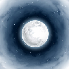 Wall Mural - vortex of clouds around the full moon. mystical night sky. moonlight. realistic. shining stars on da