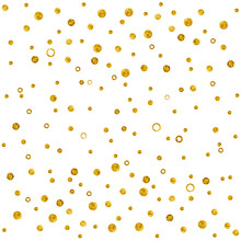 Greeting Time. Gold Colors Dots Like Snowfall. Watercolor Hand Painted Isolated On White  Background. 