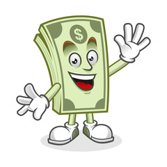 Wall Mural - Greeting Dollar bill mascot, Money character, Dollar cartoon
