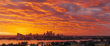 A Panorama Of Perth Skyline At Sunset