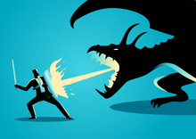 Businessman Fighting A Dragon