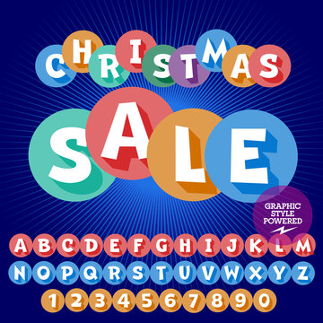 Vector bright Christmas sale emblem with set of letters, symbols and numbers. File contains graphic styles