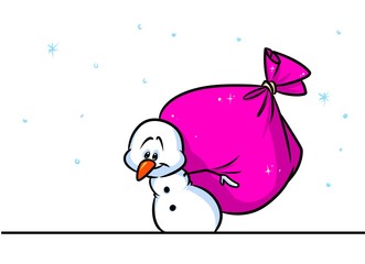 Wall Mural - Christmas snowman character big bag gifts cartoon illustration isolated image