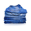 © Salamatik - Jeans trousers stack on white background