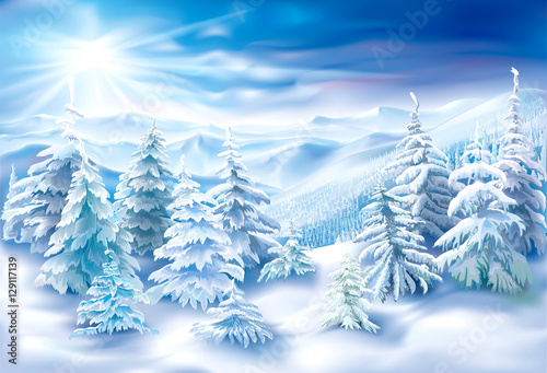Fotomural Invierno paisaje cubierto de nieve