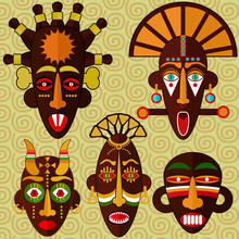 Flat African Masks Colorful Vector Set