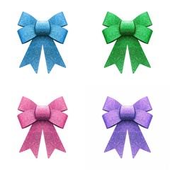 Glitter blue, green, pink and purple bow isolated on white backg