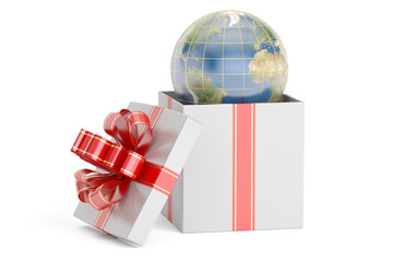 Poster - open gift box with globe, 3d rendering