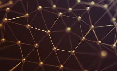 Poster - Abstract 3d rendering of chaotic structure. Plexus background with lines and spheres in empty space. Futuristic shape. Network concept. Modern design for banner, poster, placard.