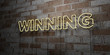 WINNING - Glowing Neon Sign on stonework wall - 3D rendered royalty free stock illustration.  Can be used for online banner ads and direct mailers..