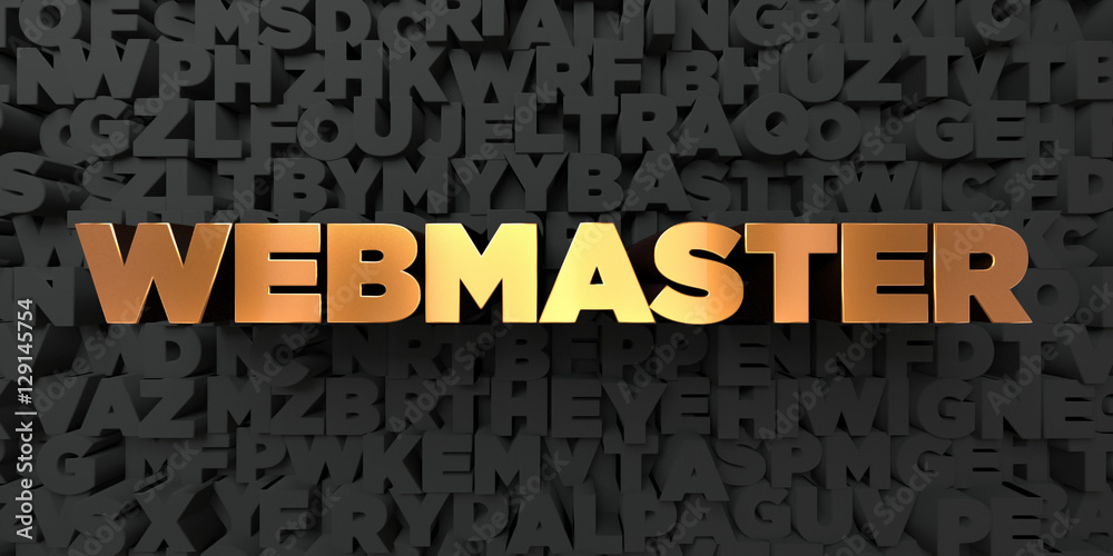 Webmaster - Gold text on black background - 3D rendered royalty free ...