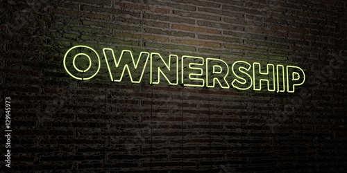 Fotografie, Obraz OWNERSHIP -Realistic Neon Sign on Brick Wall background - 3D rendered royalty free stock image
